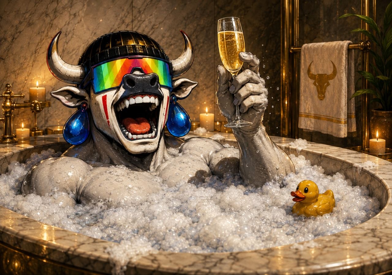 The bull in a champagne bath