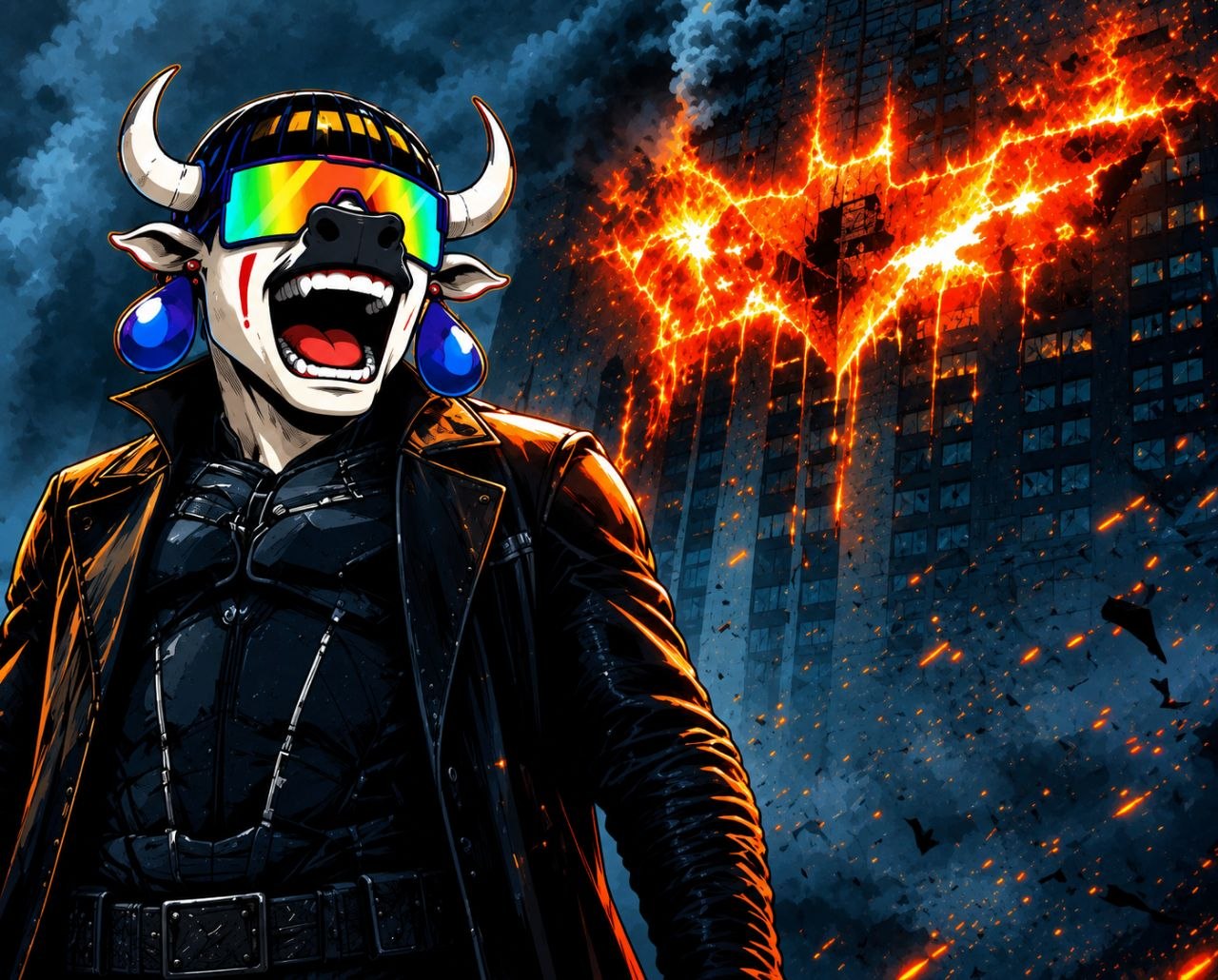 The bull against a burning skyline
