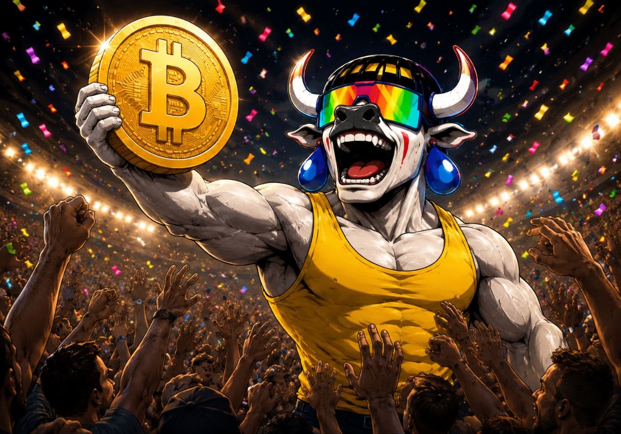 The bull raising a coin in a stadium